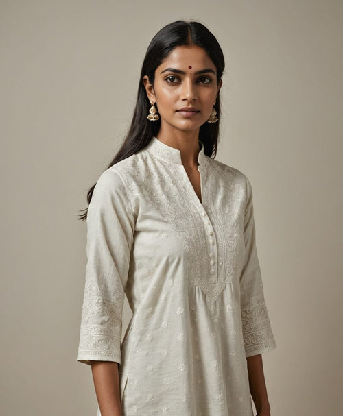 Ivory Chanderi Anarkali - Ivory