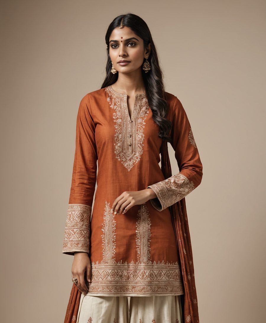 Rust Printed Sharara Set - Rust