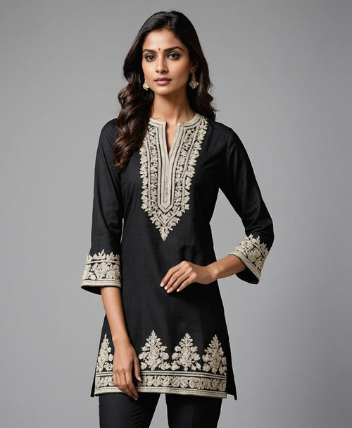 Black Embroidered Tunic - Black